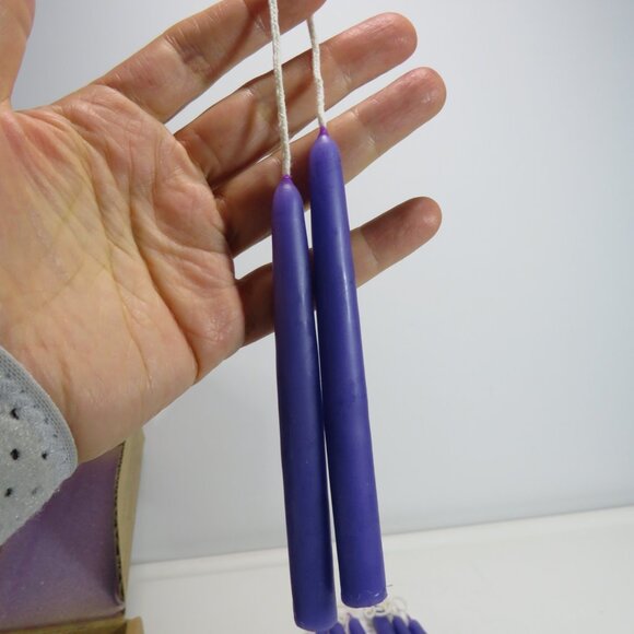 Purple Mini Taper Candles 5" x 1/2" - Made in USA, joined pairs, new in box - Picture 2 of 8